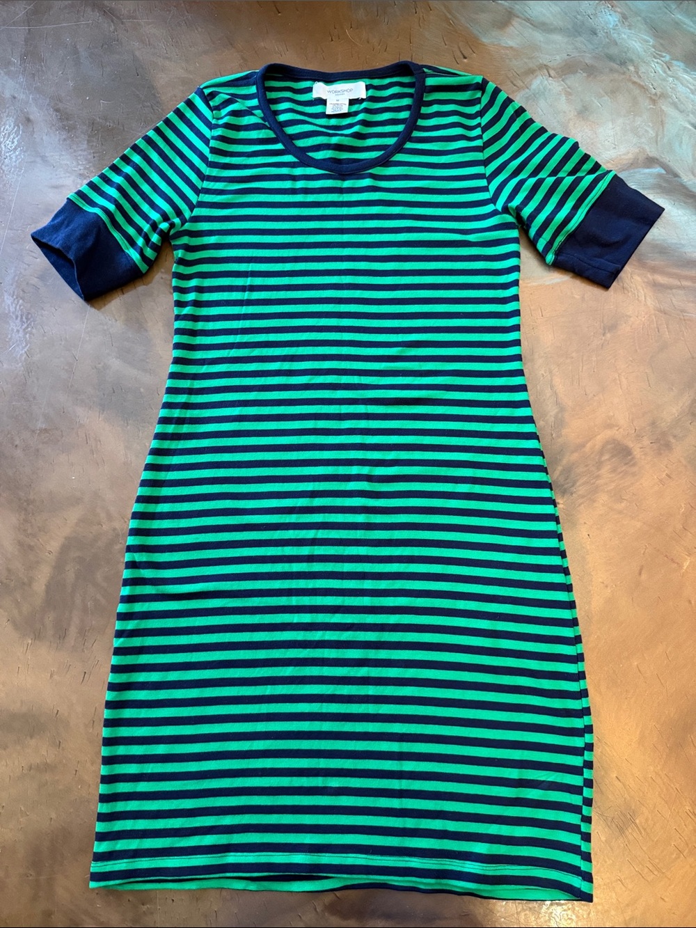 Workshop Republic Clothing Navy and Green Striped Knit Dress